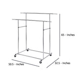 Benzara Dual Bar Tubular Metal Frame Garment Rack with Casters, Chrome BM233941 Chrome Metal BM233941