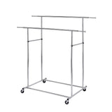 Dual Bar Tubular Metal Frame Garment Rack with Casters, Chrome