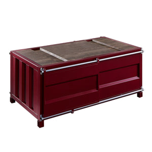 Benzara Container Style Coffee Table with Sliding Doors, Red BM233957 Red Metal BM233957