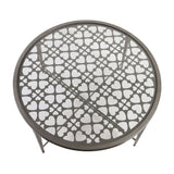 Benzara Round Glass Top Coffee Table with X Support Metal Base, Silver BM233958 Silver Glass and Metal BM233958