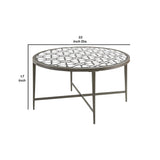 Benzara Round Glass Top Coffee Table with X Support Metal Base, Silver BM233958 Silver Glass and Metal BM233958