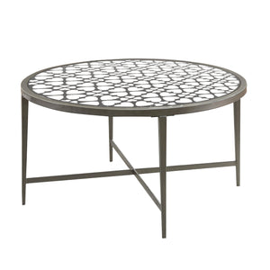 Benzara Round Glass Top Coffee Table with X Support Metal Base, Silver BM233958 Silver Glass and Metal BM233958