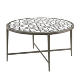 Round Glass Top Coffee Table with X Support Metal Base, Silver