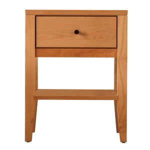 Benzara Mid Century Modern Wooden 1 Drawer Nightstand with Shelf, Light Oak Brown BM233966 Brown Solid Wood BM233966