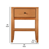 Benzara Mid Century Modern Wooden 1 Drawer Nightstand with Shelf, Light Oak Brown BM233966 Brown Solid Wood BM233966