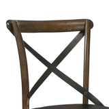 Benzara Wooden Crossback Side Chairs with Saber Legs, Set of 2, Brown BM235429 Brown Solid Wood, Veneer and Metal BM235429