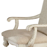 Benzara Rustic Wooden Arm Chair with Intricate Carvings, Set of 2, Antique White BM235431 White Solid Wood, Veneer and Fabric BM235431