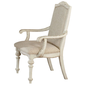 Benzara Rustic Wooden Arm Chair with Intricate Carvings, Set of 2, Antique White BM235431 White Solid Wood, Veneer and Fabric BM235431
