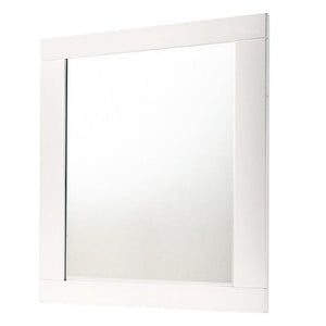 Benzara Contemporary Square Wooden Mirror with Mounting Hardware, White BM235437 White Solid Wood, Veneer and Mirror r BM235437