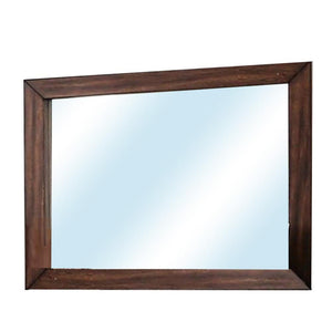 Benzara 46 Inch Rectangular Burned Wood Design Modern Mirror, Brown BM235464 Brown Solid Wood, Veneer BM235464