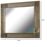 Benzara 44 Inch Rectangular Mirror with Carved Corners, Brown BM235465 Brown Solid Wood, Veneer BM235465