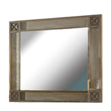 Benzara 44 Inch Rectangular Mirror with Carved Corners, Brown BM235465 Brown Solid Wood, Veneer BM235465