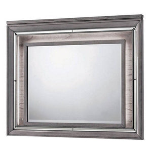 Benzara 49 Inch Wooden Contemporary Mirror with LED, Light Gray BM235477 Gray Solid Wood, Veneer BM235477