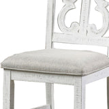 Benzara Open Scroll Back Wooden Side Chair with Padded Seat, Set of 2, White BM235502 White Solid wood, Fabric, Veneer BM235502