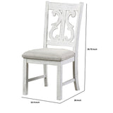 Benzara Open Scroll Back Wooden Side Chair with Padded Seat, Set of 2, White BM235502 White Solid wood, Fabric, Veneer BM235502