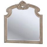 Benzara 47.25 Inches Crown Top Molded Mirror, Natural Brown BM235530 Brown Solid Wood, Veneer and Mirror BM235530