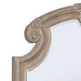 Benzara 47.25 Inches Crown Top Molded Mirror, Natural Brown BM235530 Brown Solid Wood, Veneer and Mirror BM235530