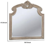 Benzara 47.25 Inches Crown Top Molded Mirror, Natural Brown BM235530 Brown Solid Wood, Veneer and Mirror BM235530