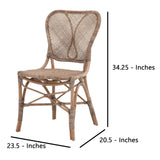 Benzara Cottage Style Rattan Woven Dining Chair, Set of 2, Brown BM235545 Brown Rattan BM235545