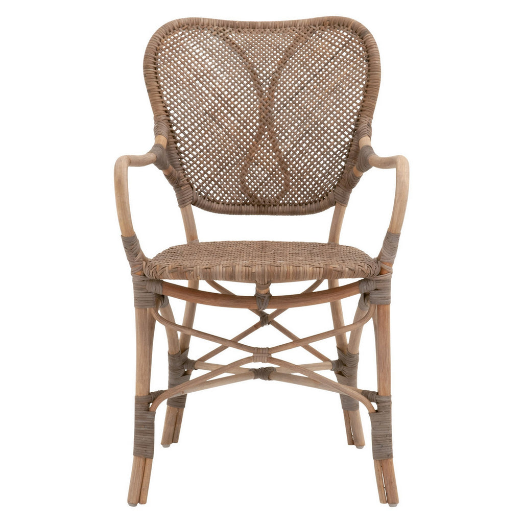 Benzara 18.25 Inches Cottage Style Rattan Woven Arm Chair, Brown BM235546 Brown Rattan BM235546