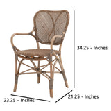 Benzara 18.25 Inches Cottage Style Rattan Woven Arm Chair, Brown BM235546 Brown Rattan BM235546