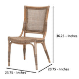 Benzara 18" Herringbone Woven Rattan Dining Chair, Set of 2, Brown BM235547 Brown Rattan BM235547