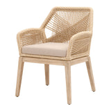 Benzara Intricate Rope Weaved Padded Arm Chair, Set of 2, Beige and Brown BM235554 Beige and Brown Solid Wood, Rope and Fabric BM235554