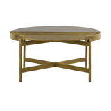 Benzara Concrete Coffee Table with X shape Base, Gray and Gold BM236337 Gray and gold Concrete and metal BM236337