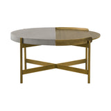 Benzara Concrete Coffee Table with X shape Base, Gray and Gold BM236337 Gray and gold Concrete and metal BM236337