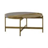 Concrete Coffee Table with X shape Base, Gray and Gold