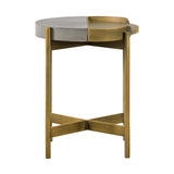 Benzara Concrete End Table with X shape Base, Gray and Gold BM236338 Gray and gold Concrete and metal BM236338