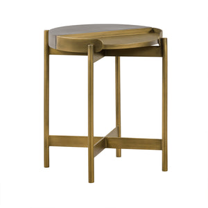 Benzara Concrete End Table with X shape Base, Gray and Gold BM236338 Gray and gold Concrete and metal BM236338