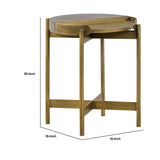 Benzara Concrete End Table with X shape Base, Gray and Gold BM236338 Gray and gold Concrete and metal BM236338