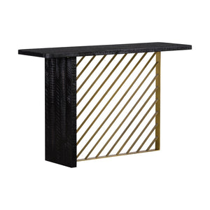 Benzara Wooden Console Table with Metal Accents, Gold and Black BM236340 Black and gold Wood and metal BM236340