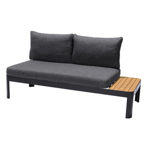 Benzara Outdoor Sofa with Slatted Snack Tray and Removable Cushions, Black BM236343 Black Aluminum, Fabric and Solid wood BM236343