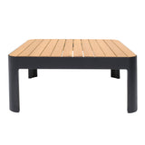 Benzara Square Outdoor Coffee Table with Slatted Table Top, Gray BM236344 Gray Aluminum and Solid wood BM236344