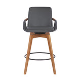 Benzara 27 Inches Leatherette Swivel Counter Stool, Gray and Brown BM236352 Gray and Brown Metal, Solid Wood and Faux Leather BM236352