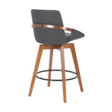 Benzara 27 Inches Leatherette Swivel Counter Stool, Gray and Brown BM236352 Gray and Brown Metal, Solid Wood and Faux Leather BM236352