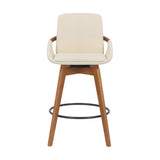 Benzara 27 Inches Leatherette Swivel Counter Stool, Cream and Brown BM236353 Cream and Brown Metal, Solid Wood and Faux Leather BM236353