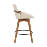 Benzara 27 Inches Leatherette Swivel Counter Stool, Cream and Brown BM236353 Cream and Brown Metal, Solid Wood and Faux Leather BM236353