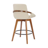 Benzara 27 Inches Leatherette Swivel Counter Stool, Cream and Brown BM236353 Cream and Brown Metal, Solid Wood and Faux Leather BM236353