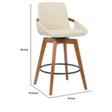 Benzara 27 Inches Leatherette Swivel Counter Stool, Cream and Brown BM236353 Cream and Brown Metal, Solid Wood and Faux Leather BM236353