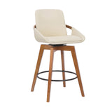 27 Inches Leatherette Swivel Counter Stool, Cream and Brown