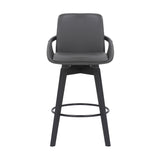 Benzara 27 Inches Leatherette Swivel Counter Stool with Angled Legs, Black BM236354 Black Metal, Solid Wood and Faux Leather BM236354