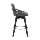 Benzara 27 Inches Leatherette Swivel Counter Stool with Angled Legs, Black BM236354 Black Metal, Solid Wood and Faux Leather BM236354