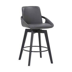 Benzara 27 Inches Leatherette Swivel Counter Stool with Angled Legs, Black BM236354 Black Metal, Solid Wood and Faux Leather BM236354