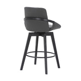 Benzara 27 Inches Leatherette Swivel Counter Stool with Angled Legs, Black BM236354 Black Metal, Solid Wood and Faux Leather BM236354