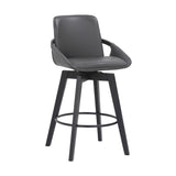 27 Inches Leatherette Swivel Counter Stool with Angled Legs, Black