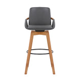 Benzara 30 Inches Leatherette Swivel Barstool, Gray and Brown BM236355 Gray and Brown Metal, Solid Wood and Faux Leather BM236355