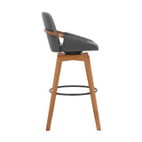 Benzara 30 Inches Leatherette Swivel Barstool, Gray and Brown BM236355 Gray and Brown Metal, Solid Wood and Faux Leather BM236355